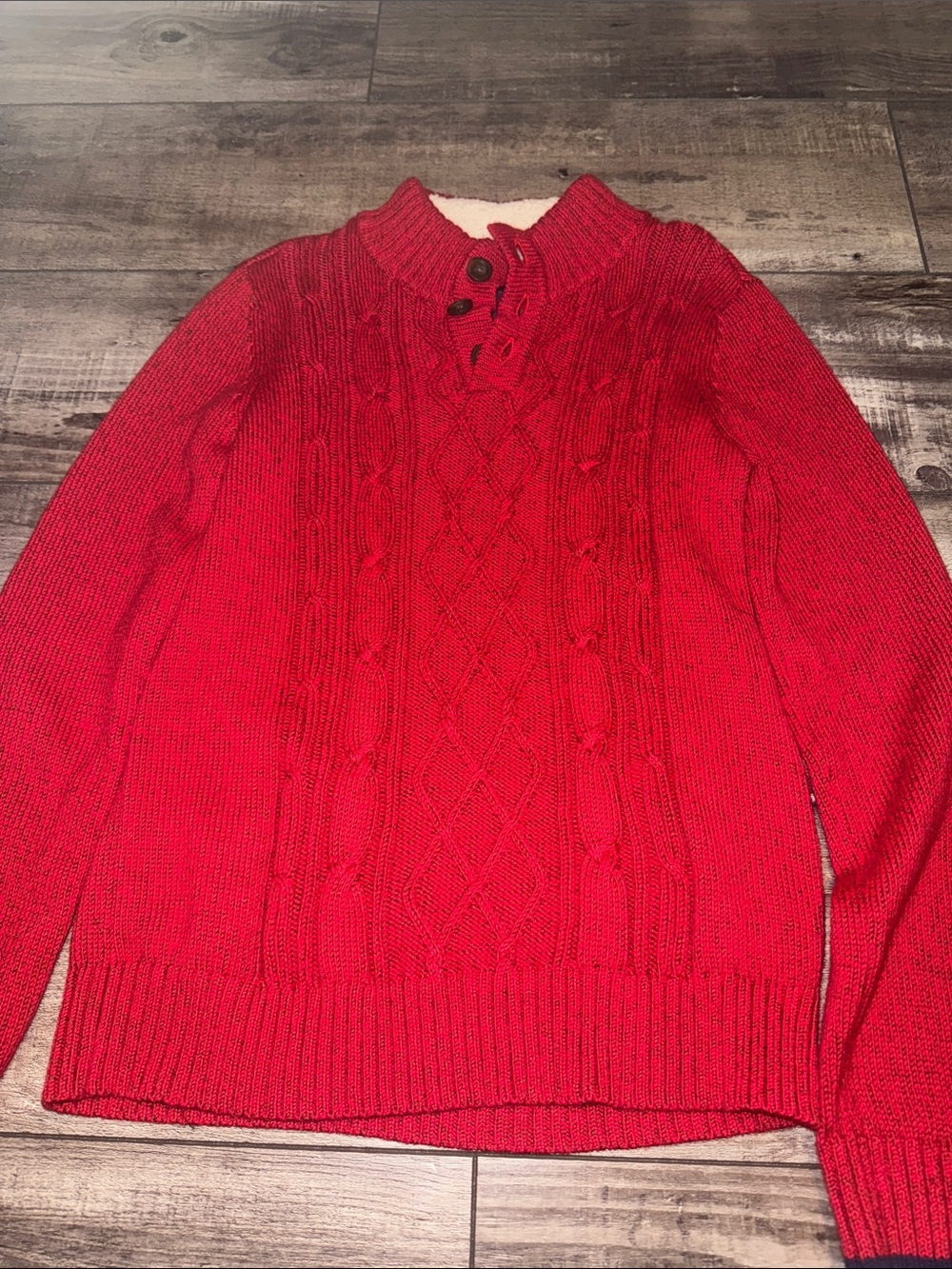 Lands' End Red Cable-Knit Turtleneck Sweater